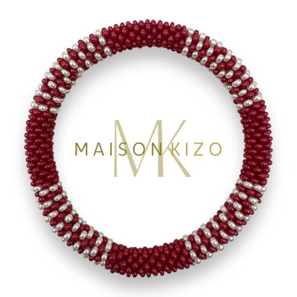 Bracelet népalais Bordeaux, blanc