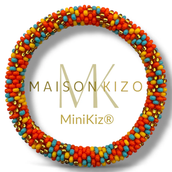 Mini Bracelet népalais Orange, bleu, jaune, or