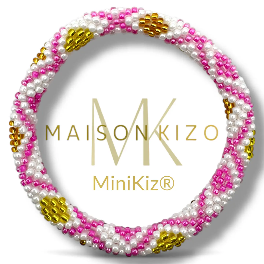 Mini Bracelet népalais Rose, blanc, or