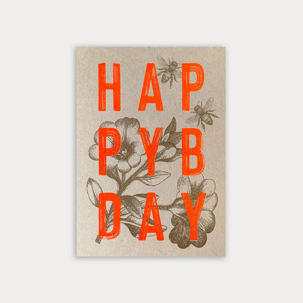 Carte postale Happy Birthday Fleurs et abeilles