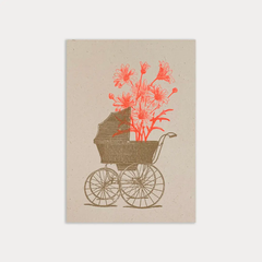 Carte postale Poussette avec fleurs