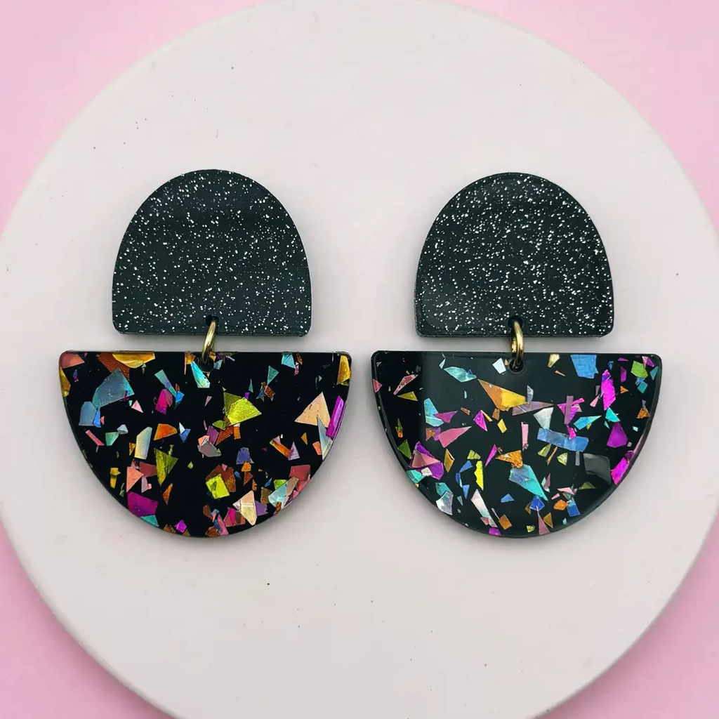Boucles d'oreilles Odette / Noir paillettes - Terrazzo
