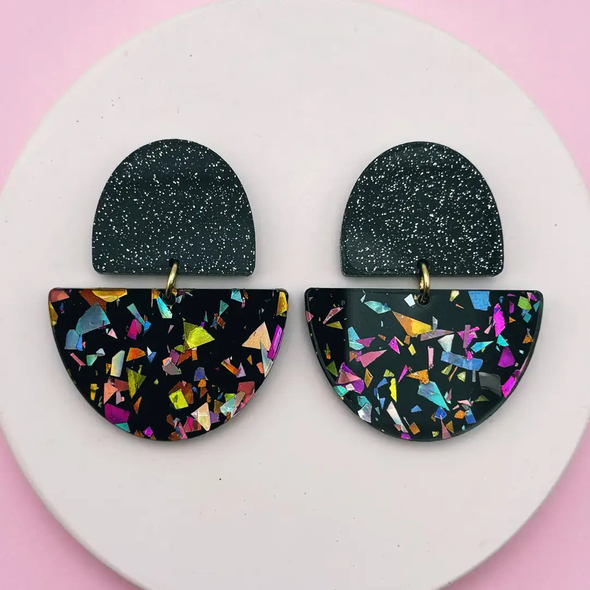 Boucles d'oreilles Odette / Noir paillettes - Terrazzo