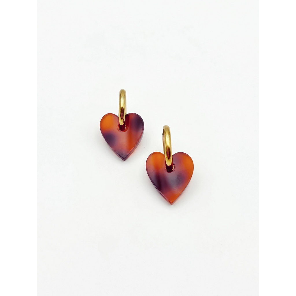 Boucles d'oreilles Créoles Coeur - Ecaille de tortue