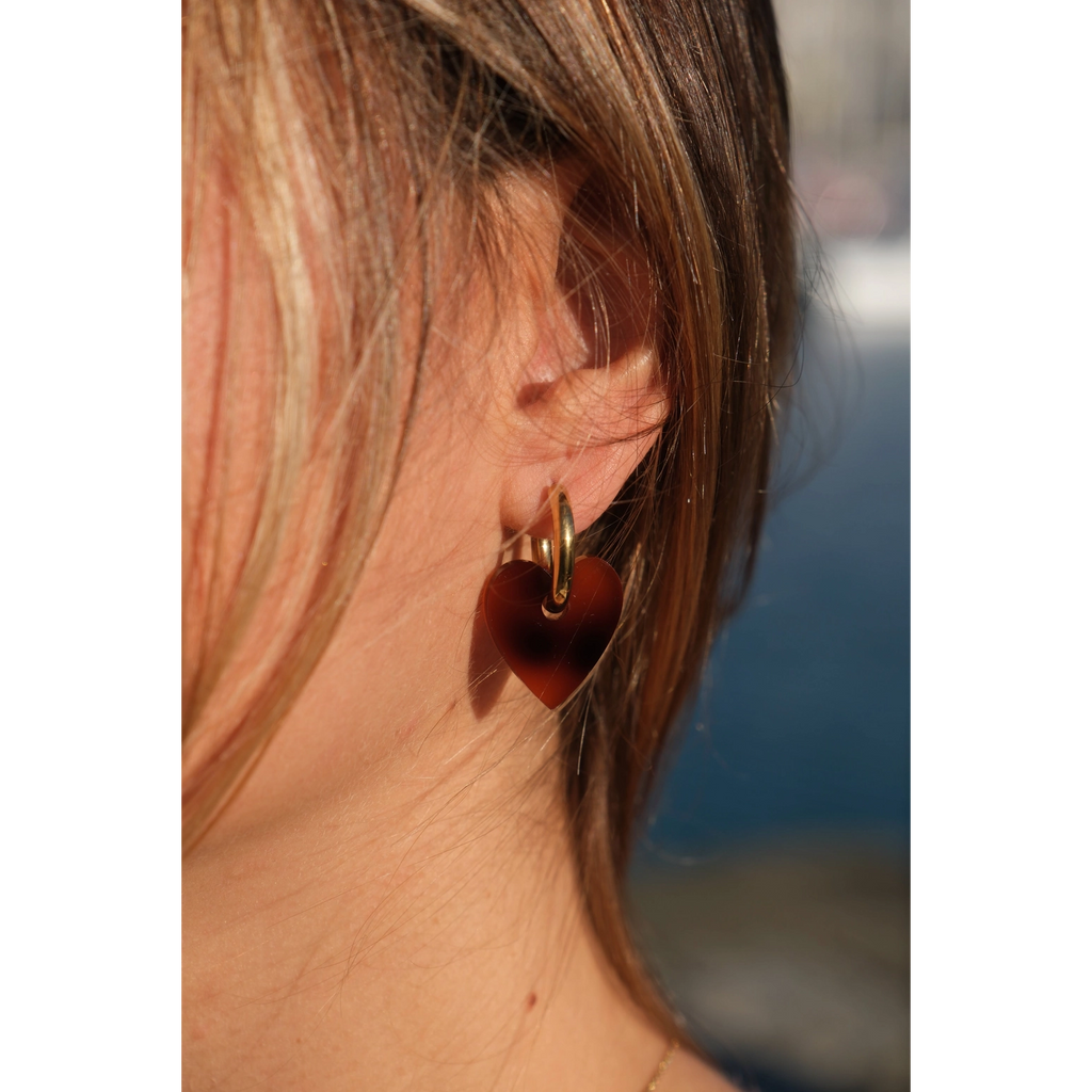 Boucles d'oreilles Créoles Coeur - Ecaille de tortue