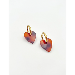 Boucles d'oreilles Créoles Coeur - Ecaille de tortue