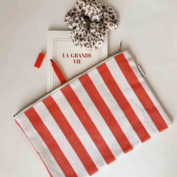 Pochette Lili - Rayures Greige / Tomato