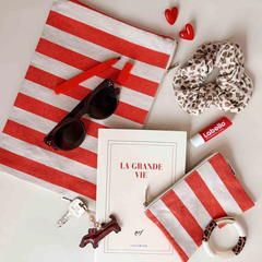 Pochette Lili - Rayures Greige / Tomato