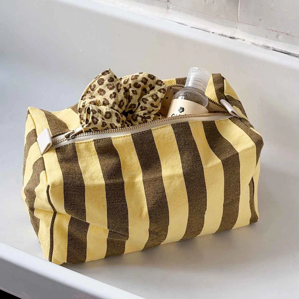 Trousse de toilette Vic - Rayures Olive / Lemon