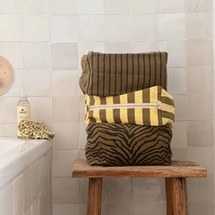 Trousse de toilette Vic - Rayures Olive / Lemon