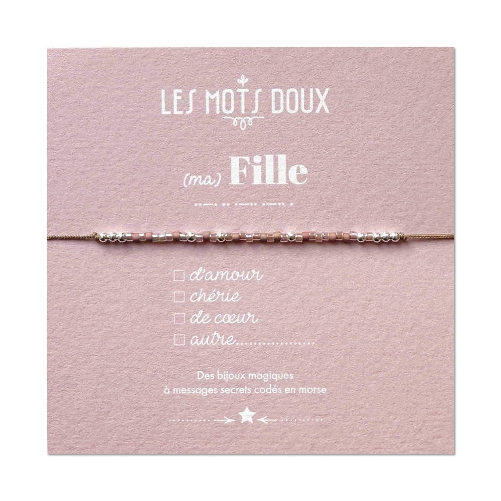 Bracelet morse "Fille" à cocher - rose irisé