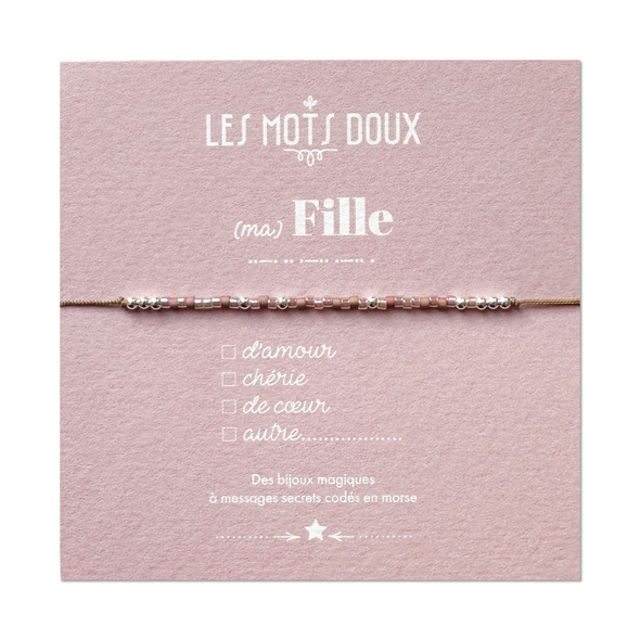 Bracelet morse "Fille" à cocher - rose irisé