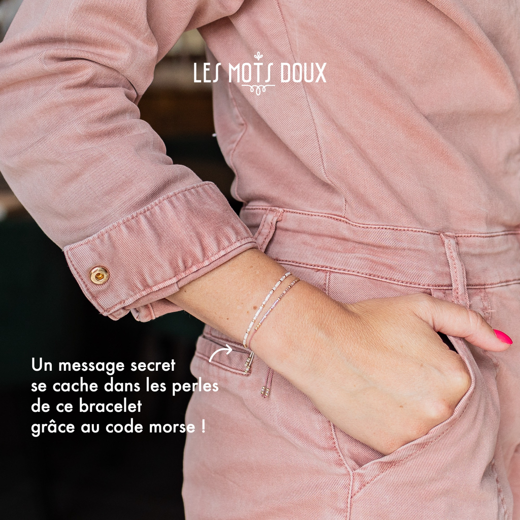 Bracelet morse "Fille" à cocher - rose irisé