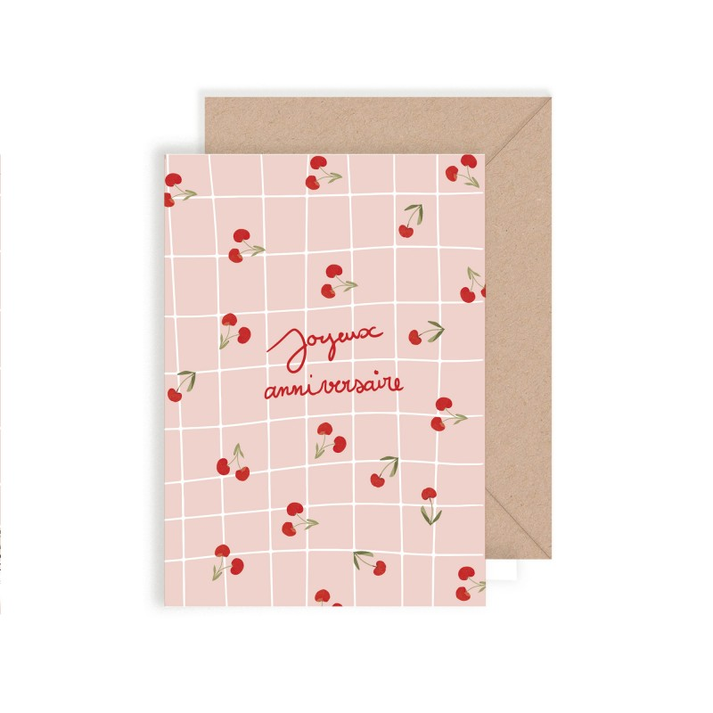 Carte double Joyeux anniversaire cerise