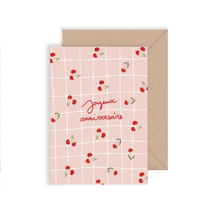 Carte double Joyeux anniversaire cerise