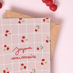 Carte double Joyeux anniversaire cerise