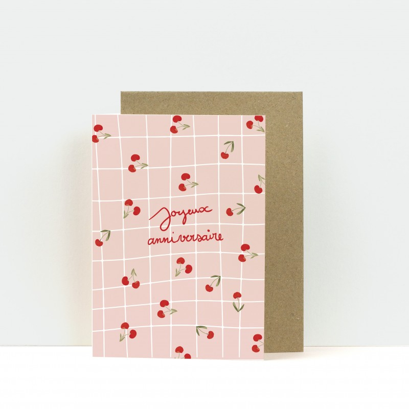 Carte double Joyeux anniversaire cerise
