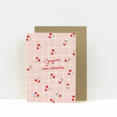 Carte double Joyeux anniversaire cerise