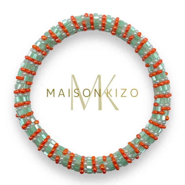 Bracelet népalais Vert d'eau, orange