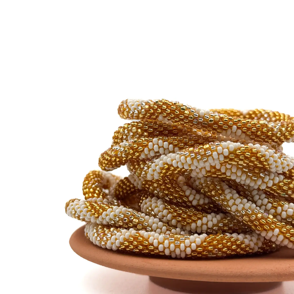 Bracelet népalais Doré, blanc