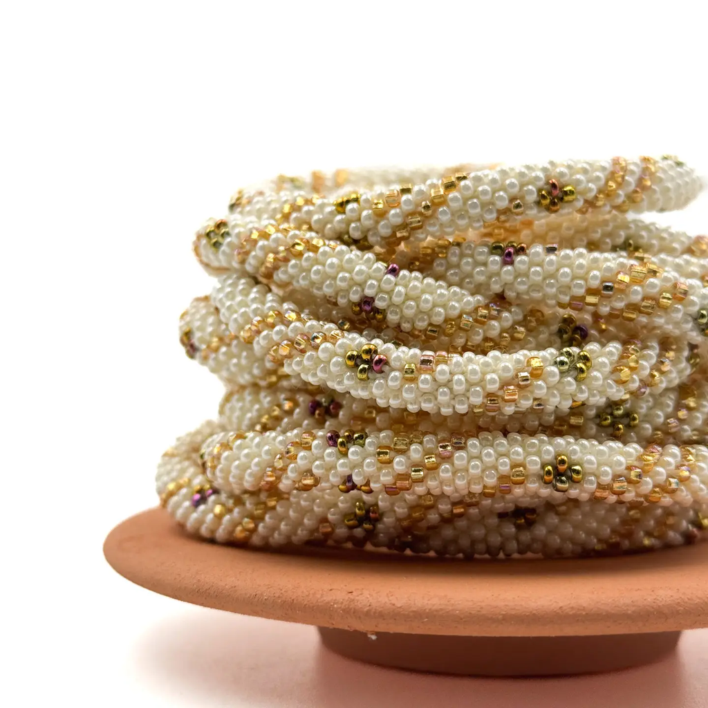 Bracelet népalais Doré, blanc