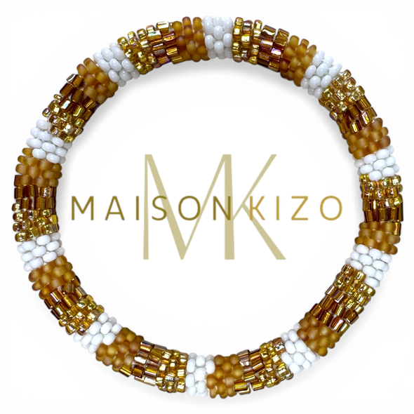 Bracelet népalais Beige, blanc, doré, cuivré