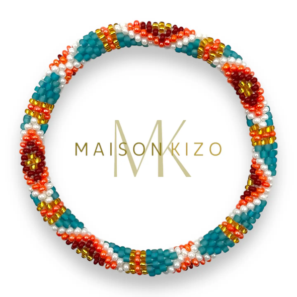 Bracelet népalais Turquoise, doré, blanc, bordeaux