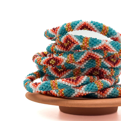 Bracelet népalais Turquoise, doré, blanc, bordeaux