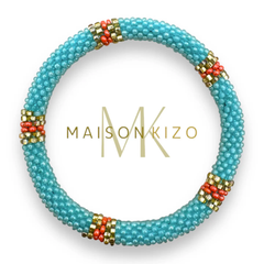 Bracelet népalais Turquoise, doré, corail