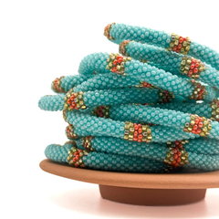 Bracelet népalais Turquoise, doré, corail