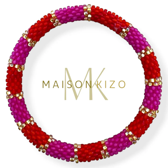 Bracelet népalais Rouge, rose, doré