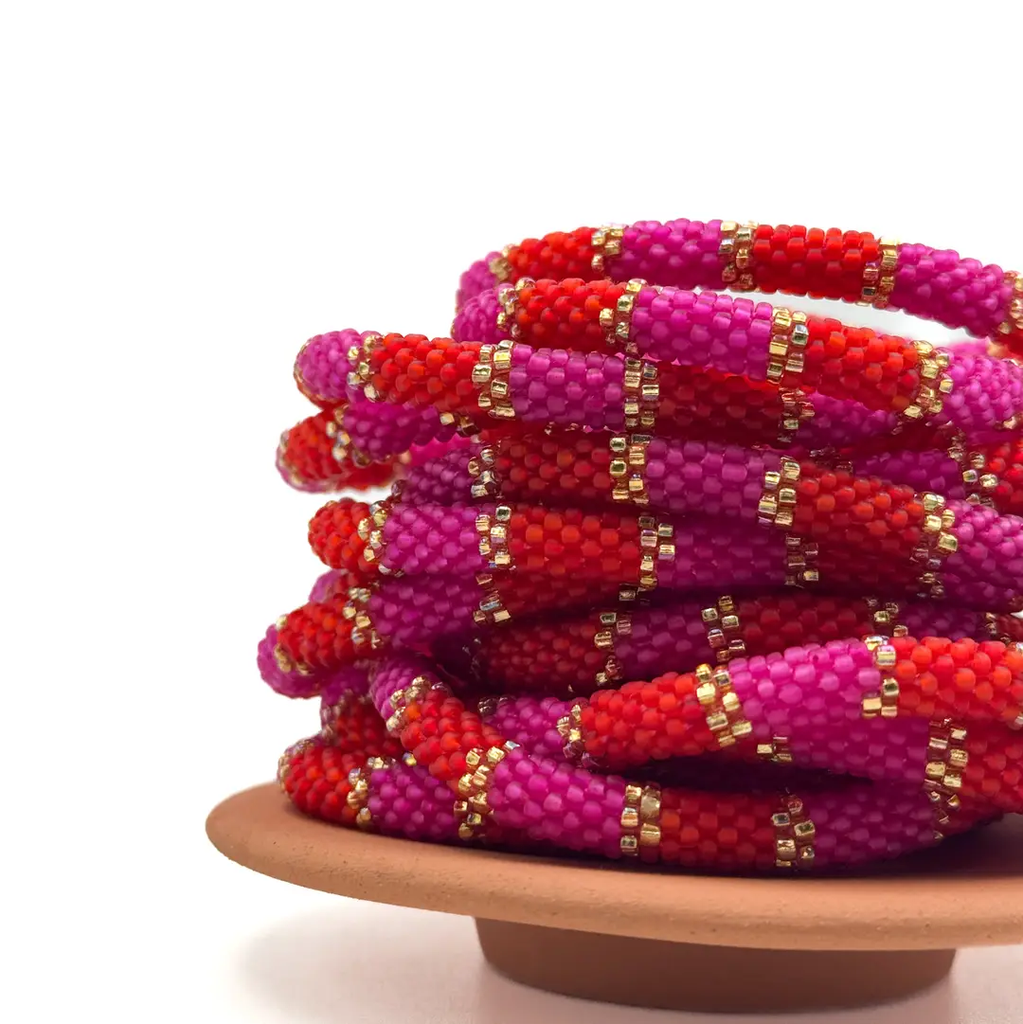 Bracelet népalais Rouge, rose, doré