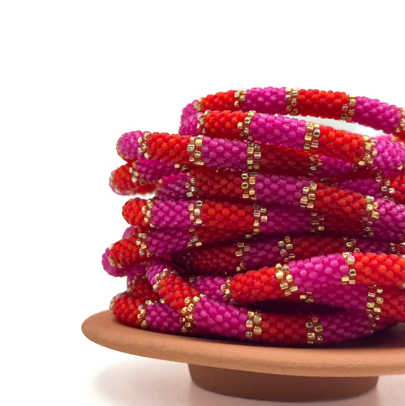 Bracelet népalais Rouge, rose, doré