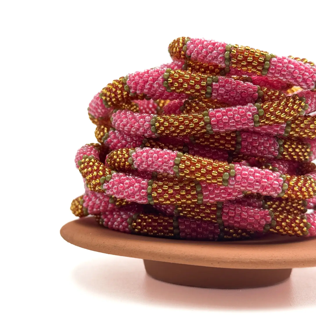 Bracelet népalais Rose, doré, vert