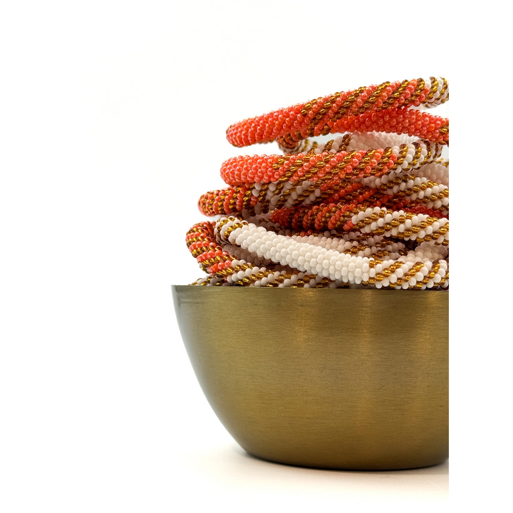 Bracelet népalais Corail, doré, blanc
