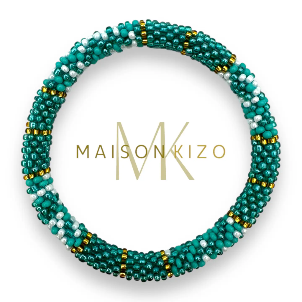 Bracelet népalais Turquoise, blanc, doré