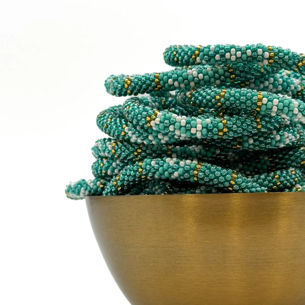 Bracelet népalais Turquoise, blanc, doré