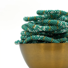 Bracelet népalais Turquoise, blanc, doré