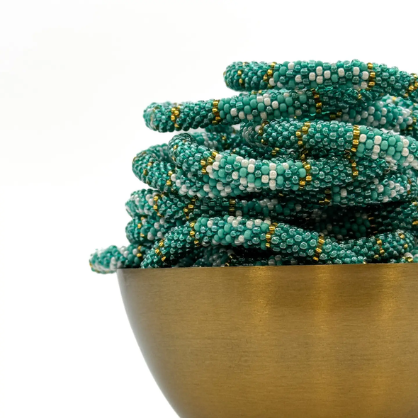 Bracelet népalais Turquoise, blanc, doré