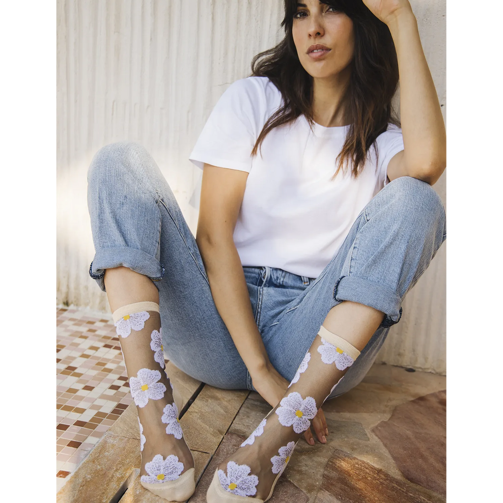 Chaussettes transparentes Murano Crème