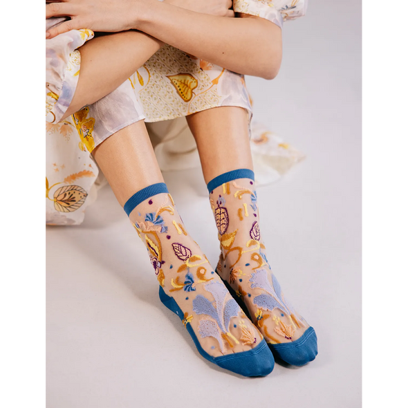 Chaussettes transparentes Floralia Bleue