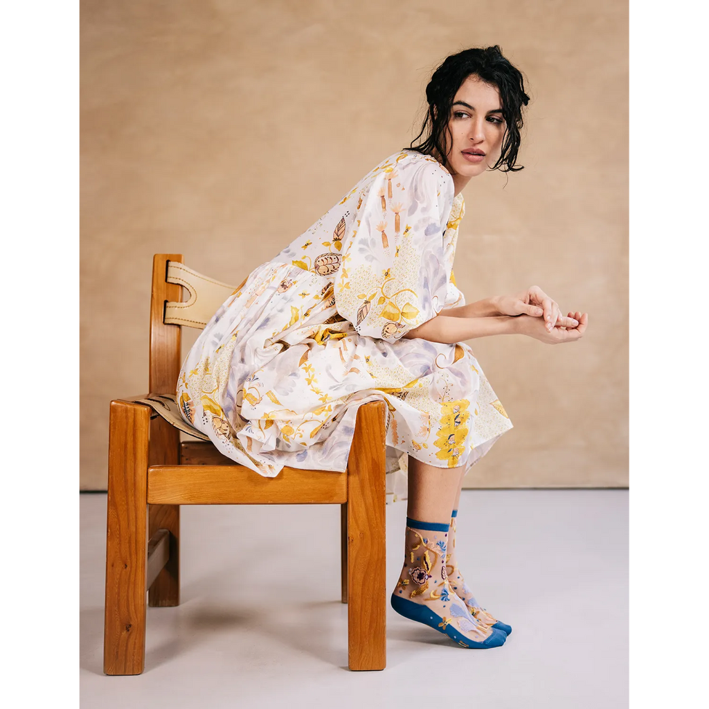 Chaussettes transparentes Floralia Bleue