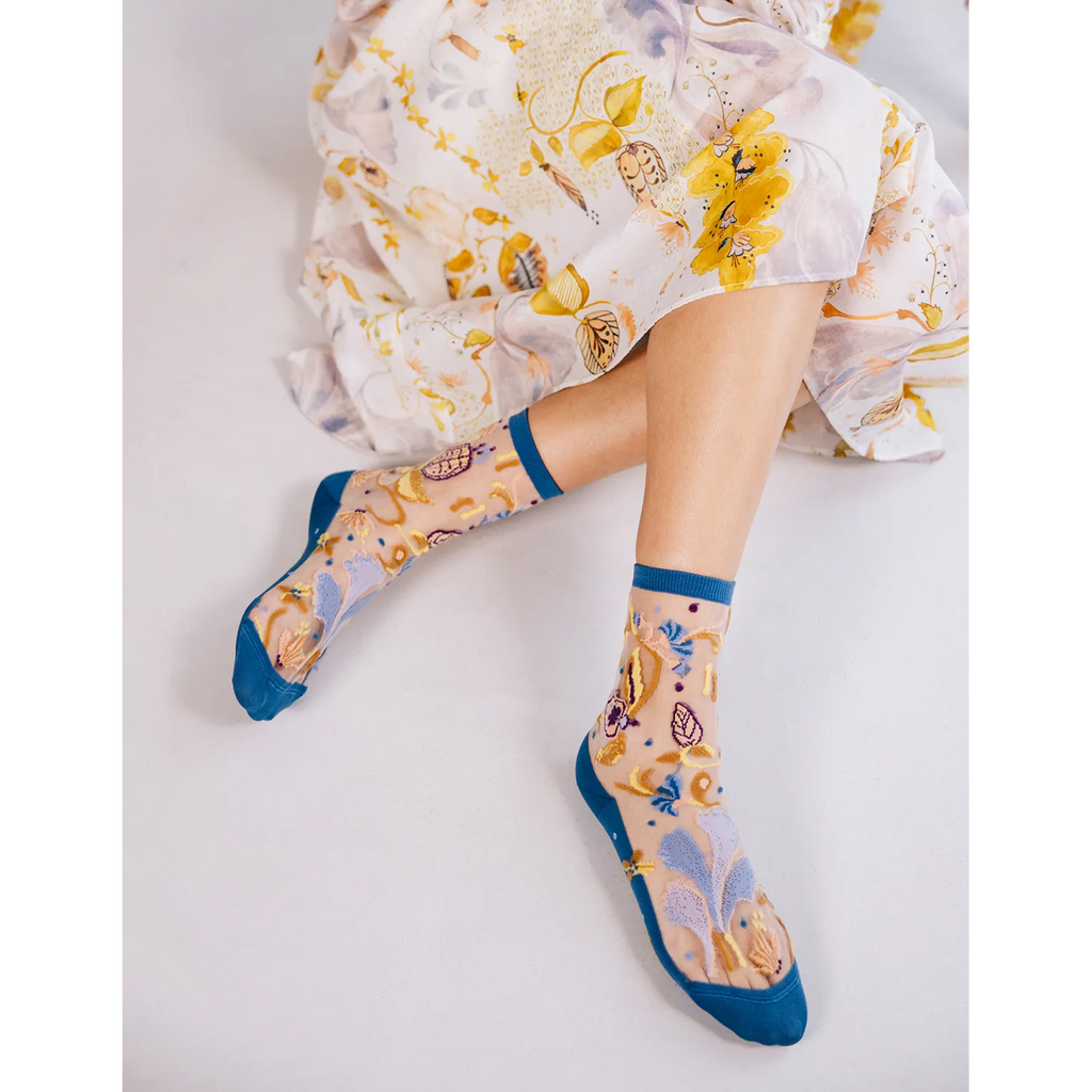 Chaussettes transparentes Floralia Bleue