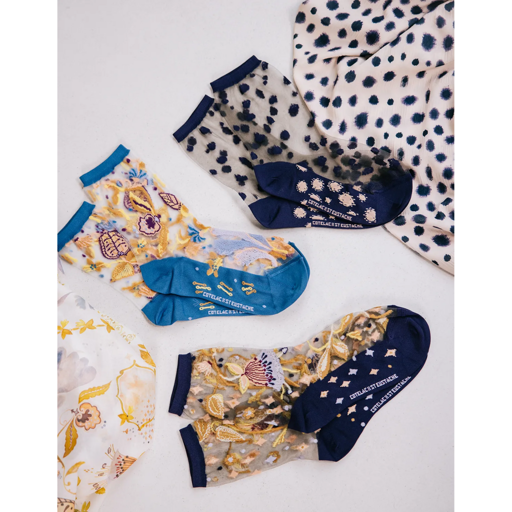 Chaussettes transparentes Floralia Bleue