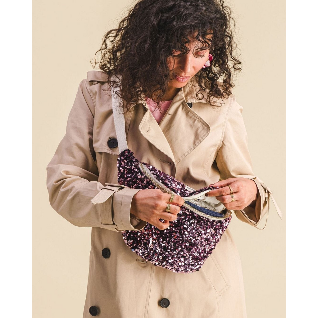 Sac banane à langer à sequins - Rose