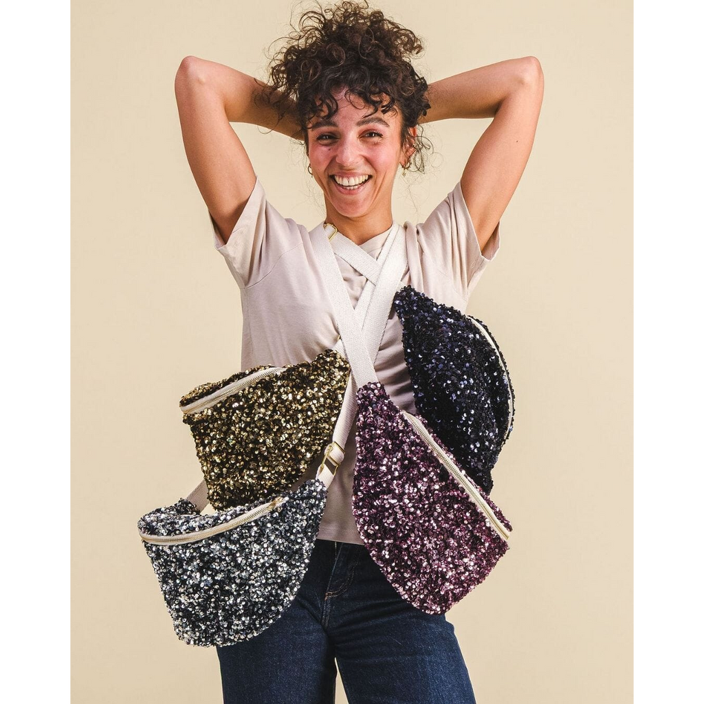 Sac banane à langer à sequins - Rose