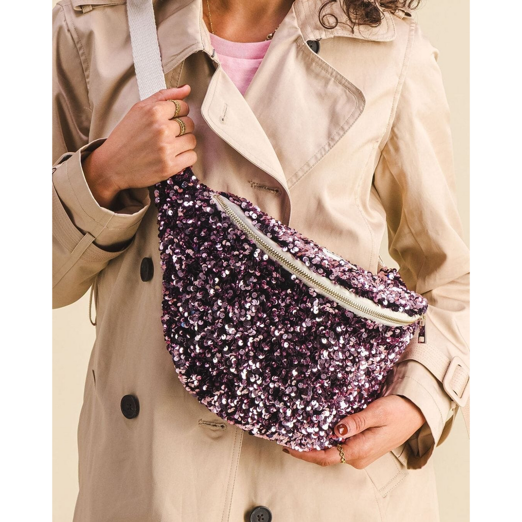 Sac banane à langer à sequins - Rose