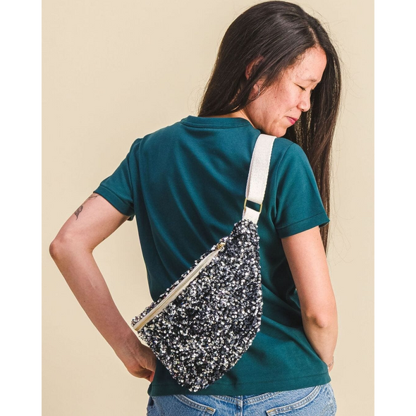 Sac banane à langer à sequins - Argenté