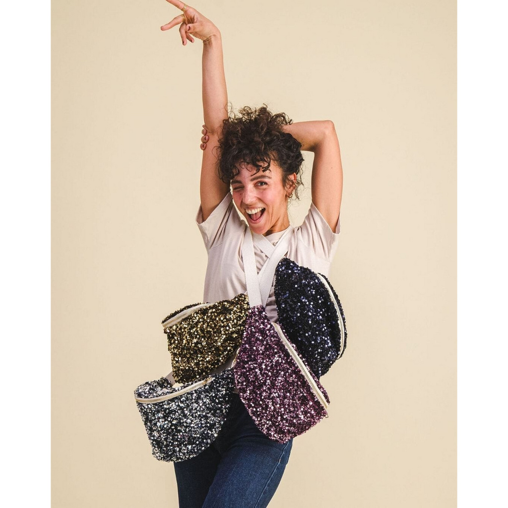 Sac banane à langer à sequins - Argenté