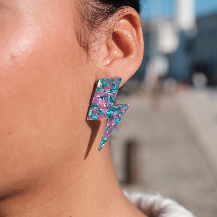 Boucles d'oreilles Maxi Eclairs - Vert / Mauve